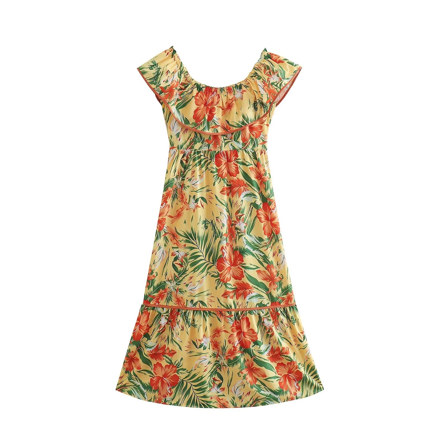 Women Clothing French High Waist Slimming Two Way Lace Chiffon Printed Dress Bella Mia